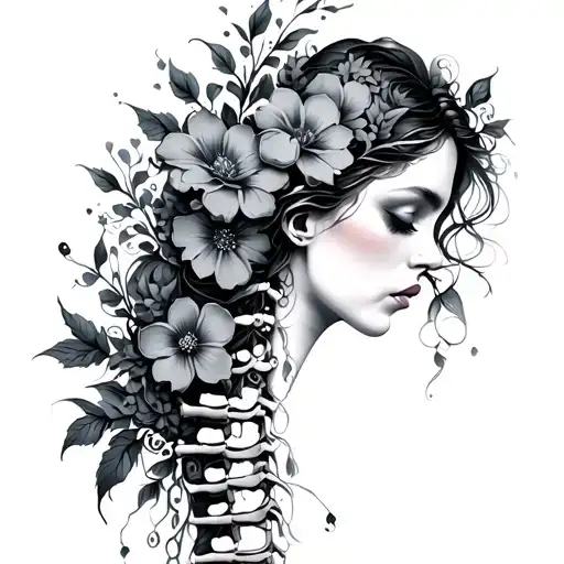 Female Spine Tattoo With Flowers