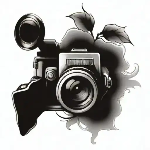 Modern Camera With A Rose Coming Out Of The Lens