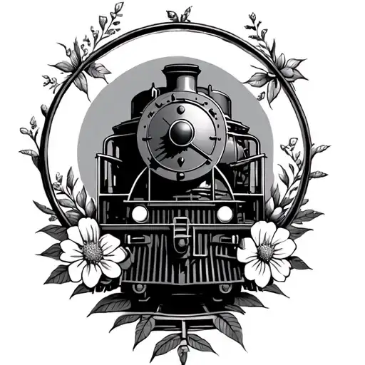 Train With Marine Symbol With Flowers Around It