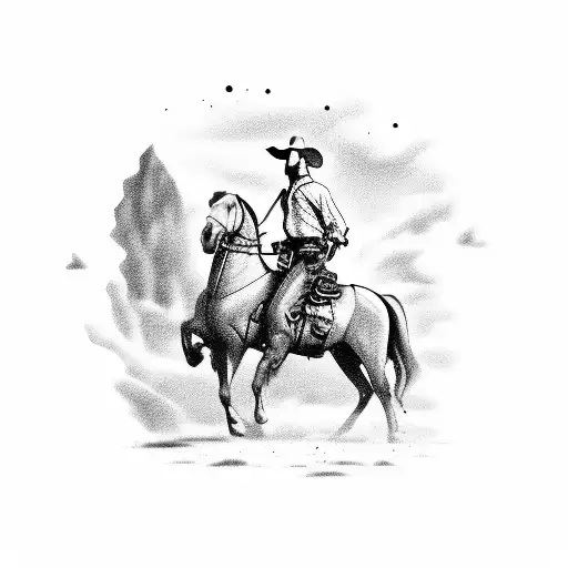 Cowboy Riding Horse Shooting A Gun
