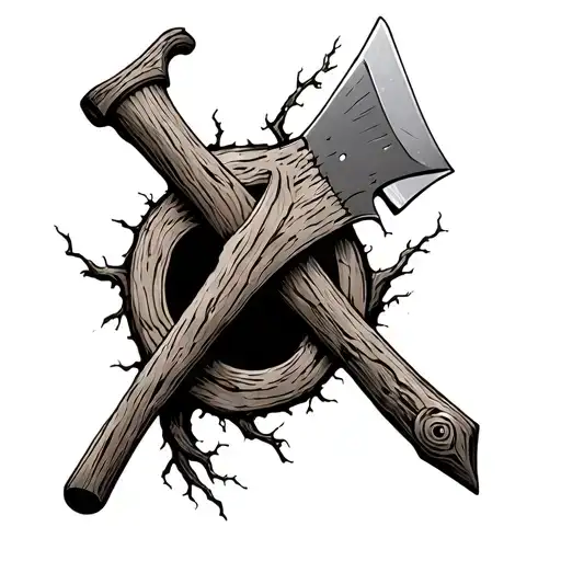 Man Axe Tree Cut Diagonally Coming