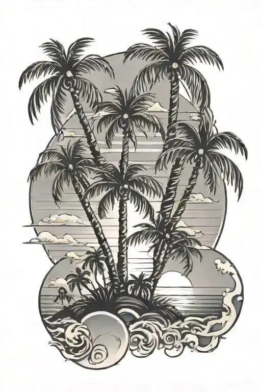 Cds With Palm Trees And Sunset