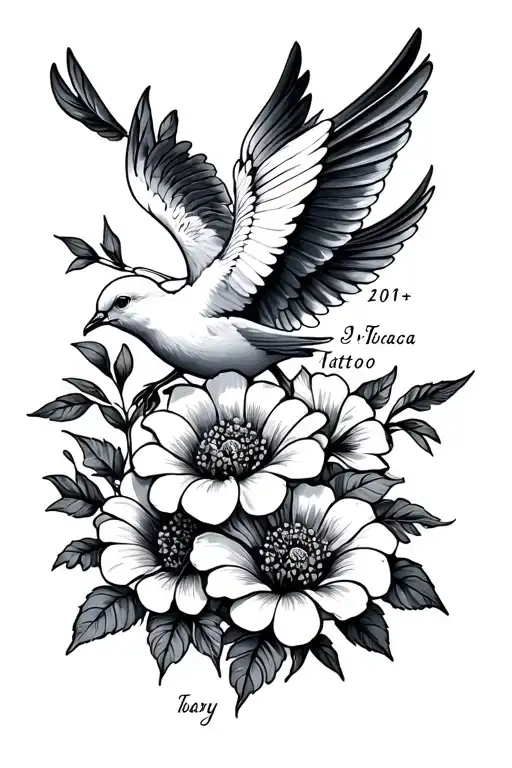 Flowers With Dove And Date