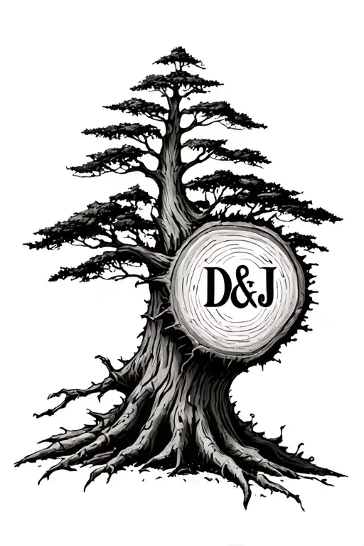 Tree Stump With D&j Initials Carving Design