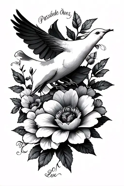 Flowers With Dove And Passed Ones Date