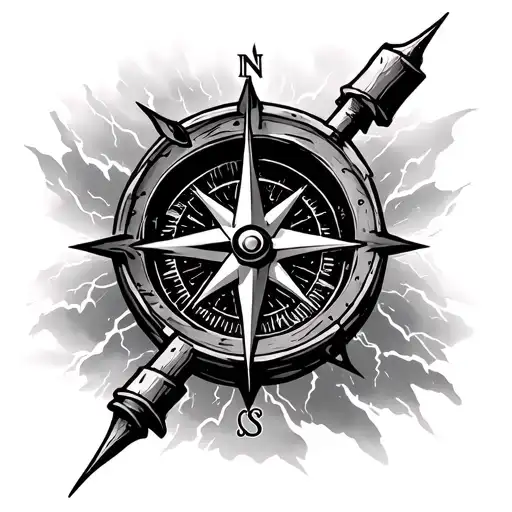 Compass With Lightening Storm