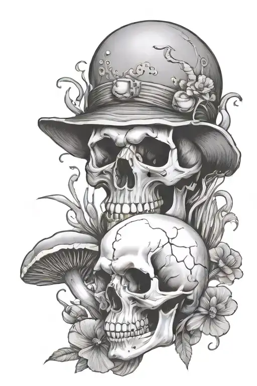 Skull And Mushrooms