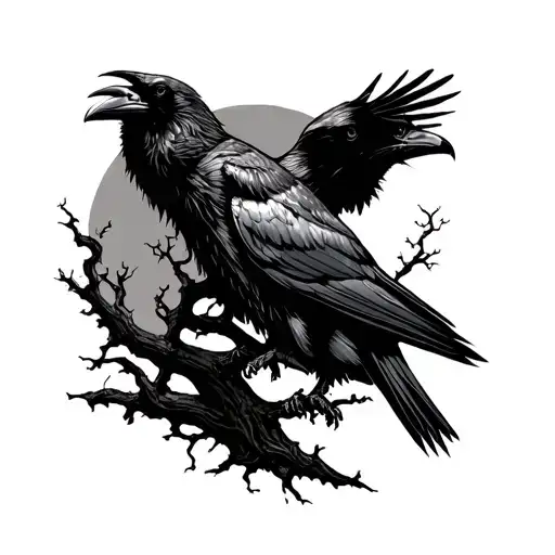 Odin And Ravens With Tree