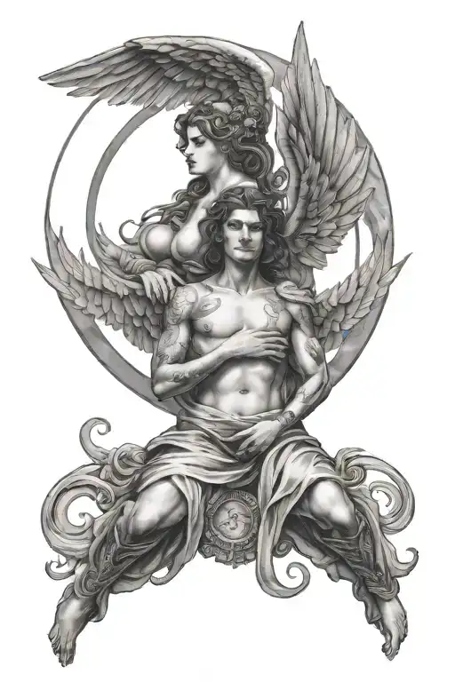 Circle With 4 Moons And In The Middle An Angel