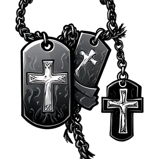 Dog Tags Hanging From Cross