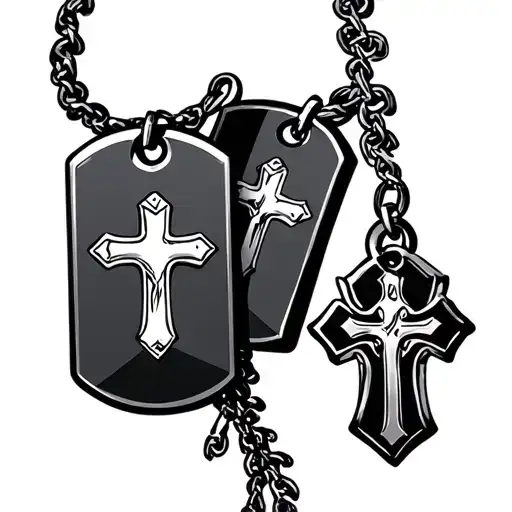 Dog Tags Hanging From Cross