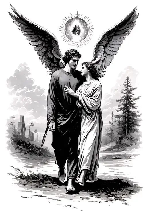 Man Walking Alone With Angel Watching Over Him
