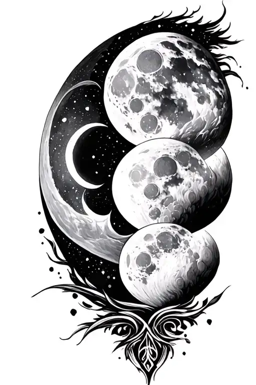 Moon Phases Going Down The Spine With Cool Designs To Compliment It