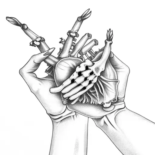 Skeleton Hand Giving The Bird Heart On Middle Finger Flowers