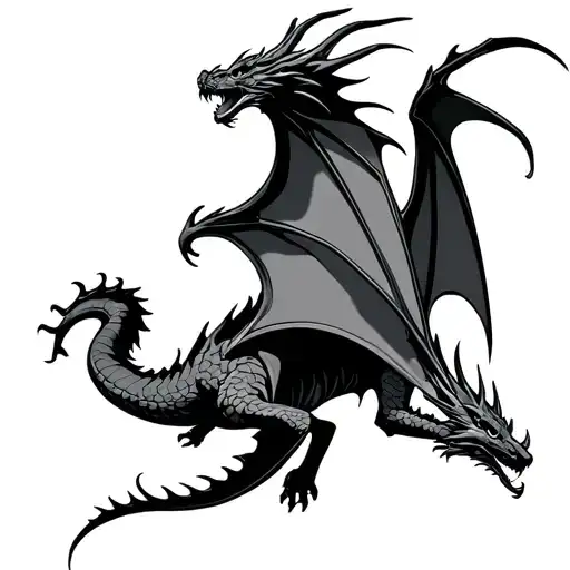 Dragon Flying With Open Wings In Style