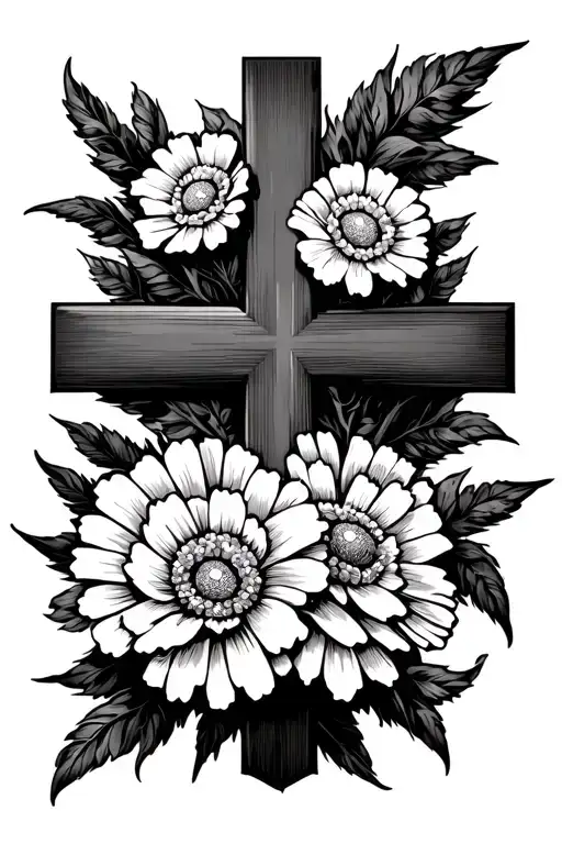 Cross With Mexican Marigolds Going Through The Center