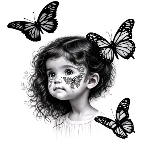 Little Kid With A Butterfly On Her Face