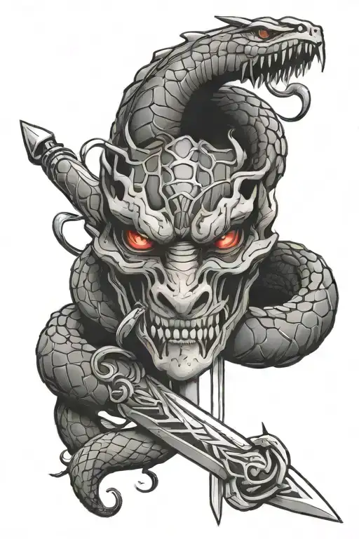 Snake Head With Cross Sword Piercing