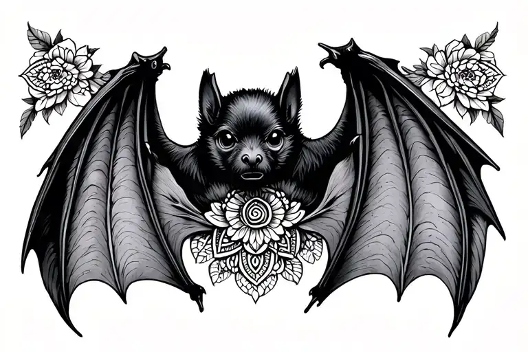 Fruit Bat Wings With Mandala Along