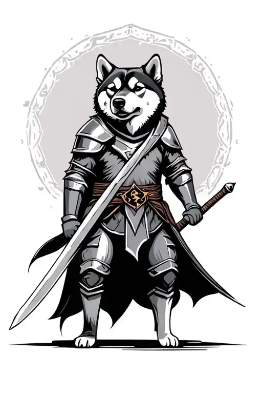 Shiba Inu As A Knight Holding A Sword