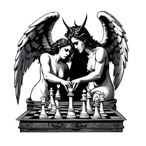 Angel And Devil Playing Chess
