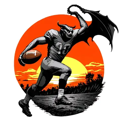 Devil Playing Football At Sunset
