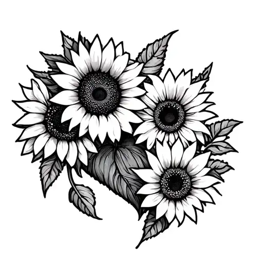 Outline Heart Sunflowers And Mexican Sunflowers