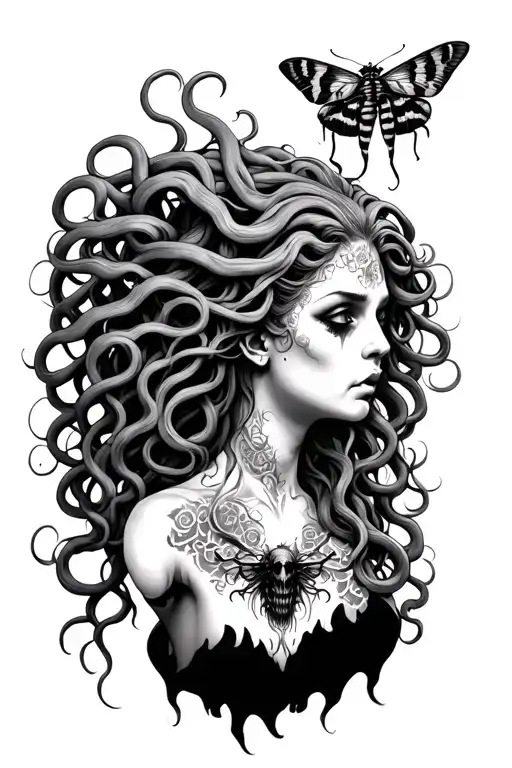Scary Medusa With A Moth As Her Bust Instead