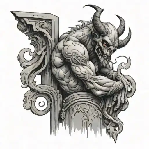 Demon Hugging A Pillar