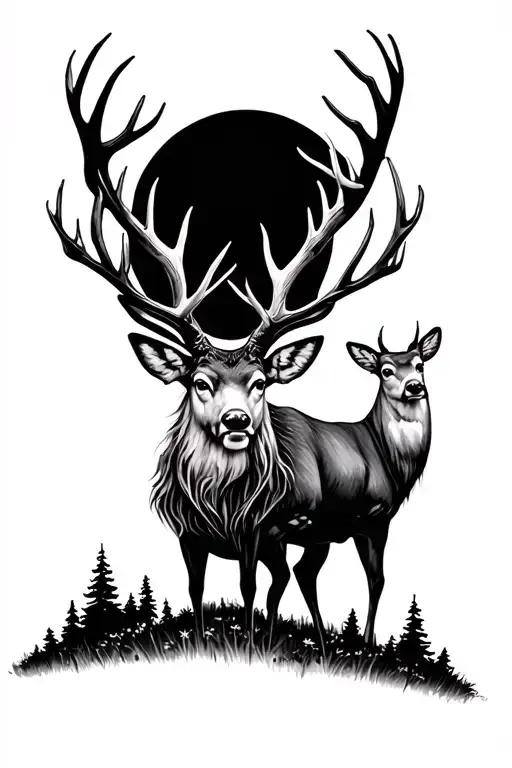 Deer And Mountains Half Sleeve