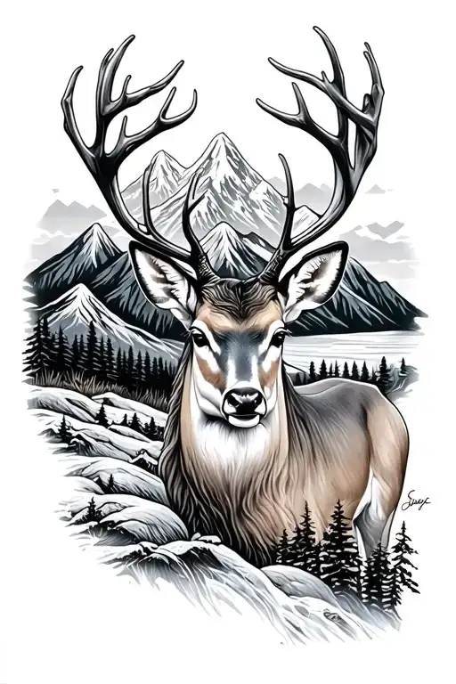 Deer And Mountains