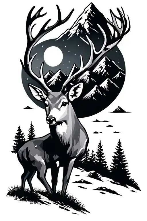 Small Deer And Mountains
