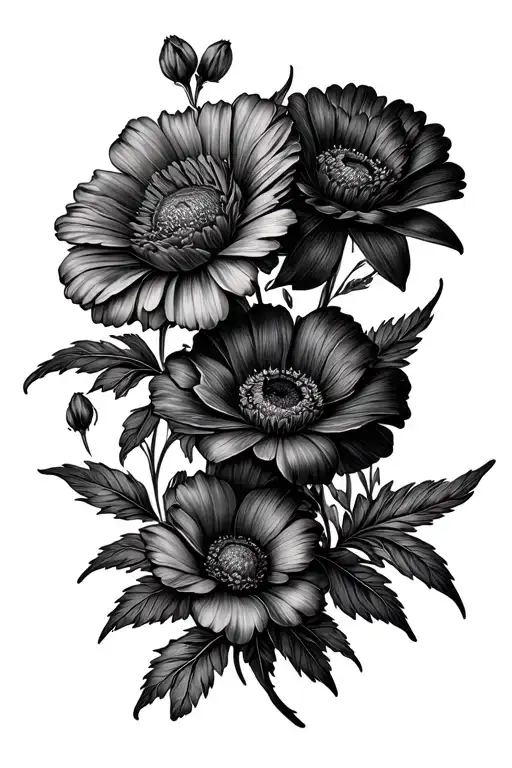 Birth Flower Bouquet Fine Line