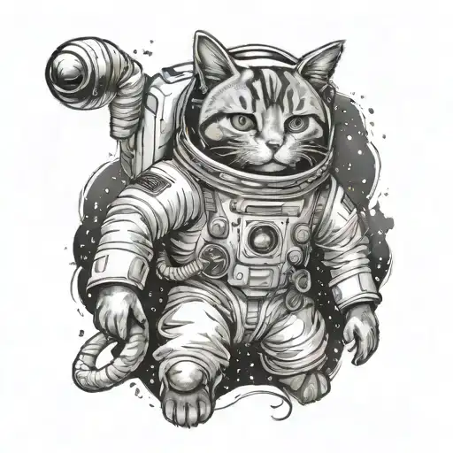 Cat In Spacesuit Drifting In Space
