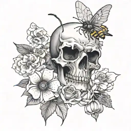 Book Skull Bee Flowers