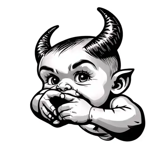 Cartoon Gangster Baby Devil Using His Hand To Make A L Over His Mouth