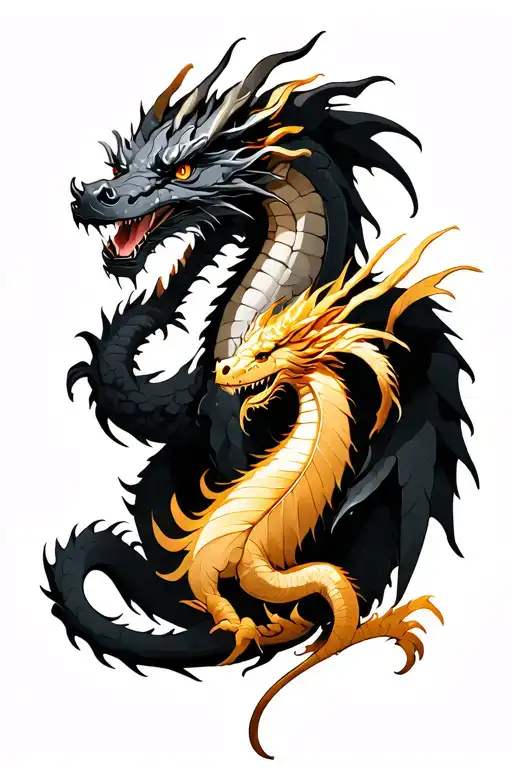 Black Dragon With Morningstar Tail And Another Golden Feathertail Dragon