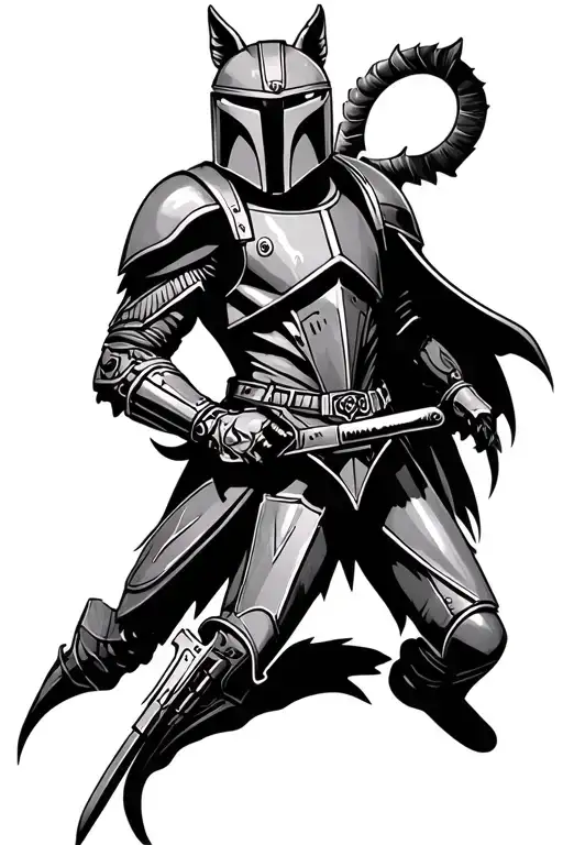 Mandolorian With A Wolf Shaped Helmet