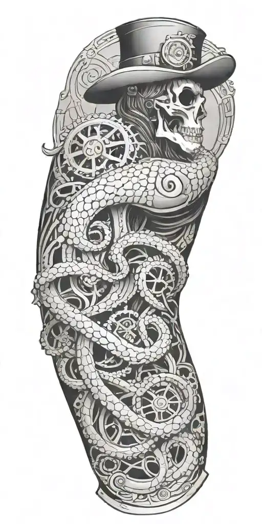A Steampunk Sleeve With Separate Octopus And Raven