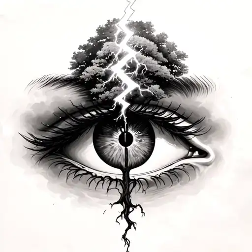 Eyes And Lightning Bolt And Orchard Tree