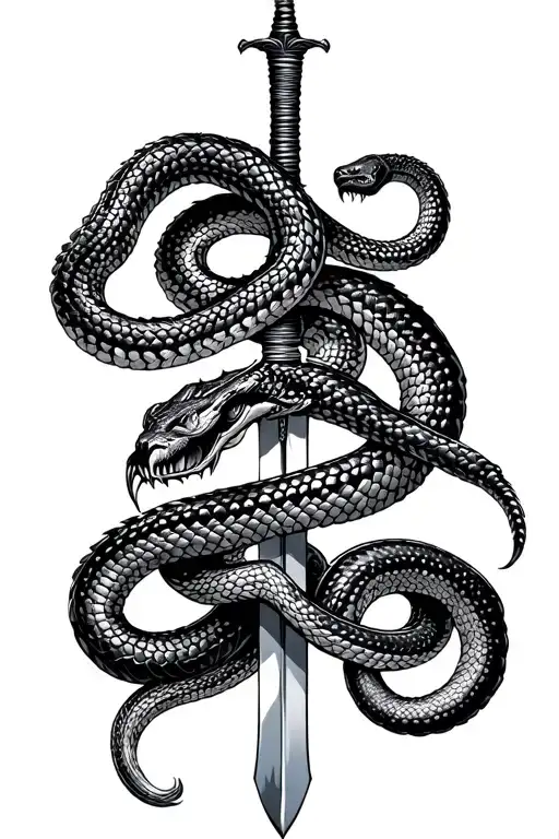 Venomous Snake Coiled Around A Sword
