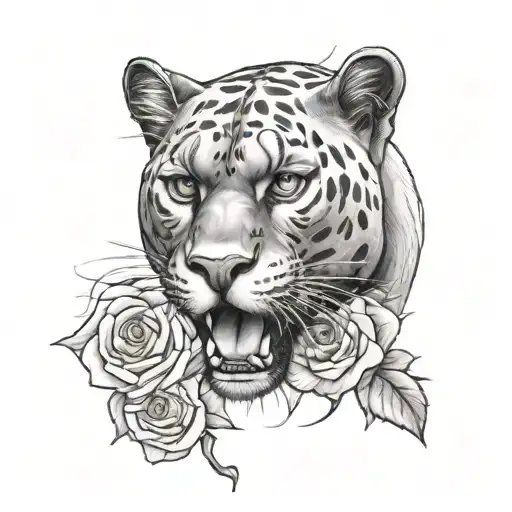 Panther With Rose In Its Mouth