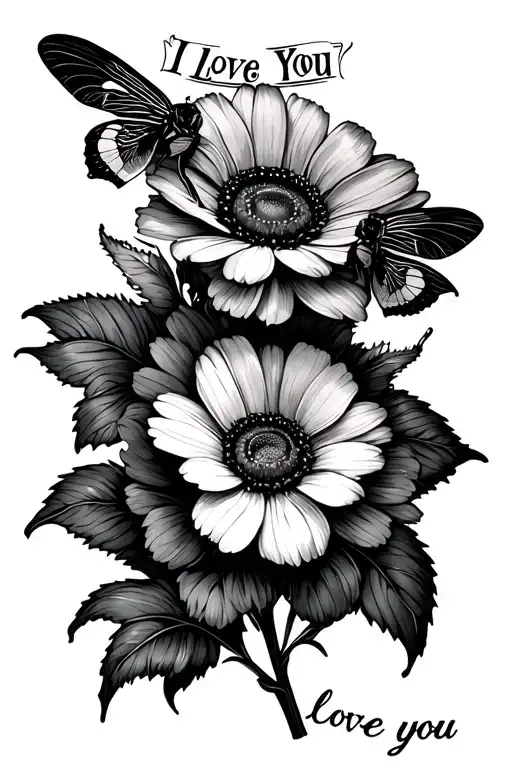 Flower Bouquet With Two Butter Flys And I Love You As The Stem