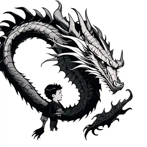Dragon Looking Down On A Boy