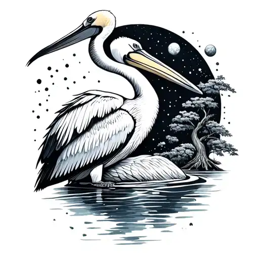 Breastfeeding And Pelican And Universe And Tree