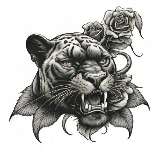 Panther With Rose In Its Mouth