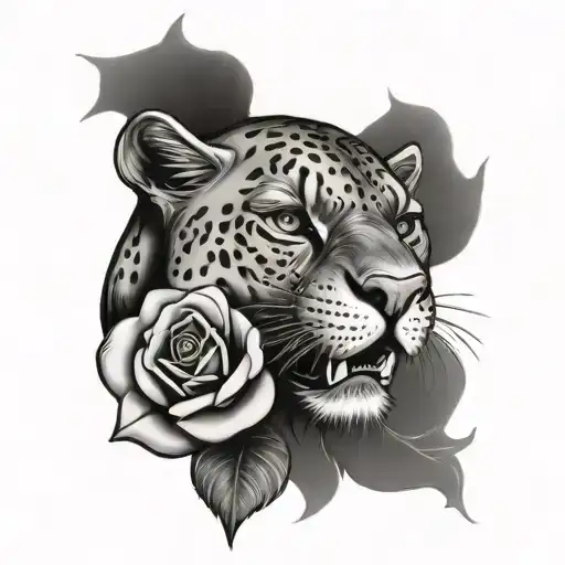 Panther With Rose In Its Mouth