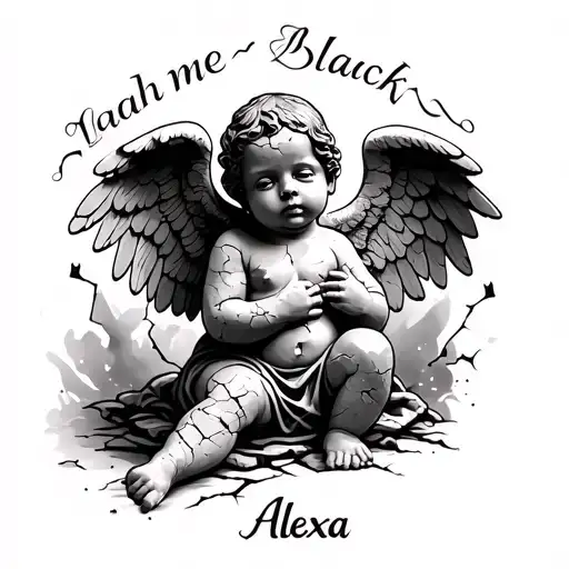 Make Me A Tattoo Of A Stone Baby Angel With Cracks And A Broken Angel With The Name Alexa