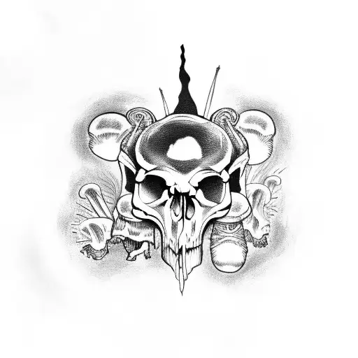 Animal Skull With Magic Mushrooms