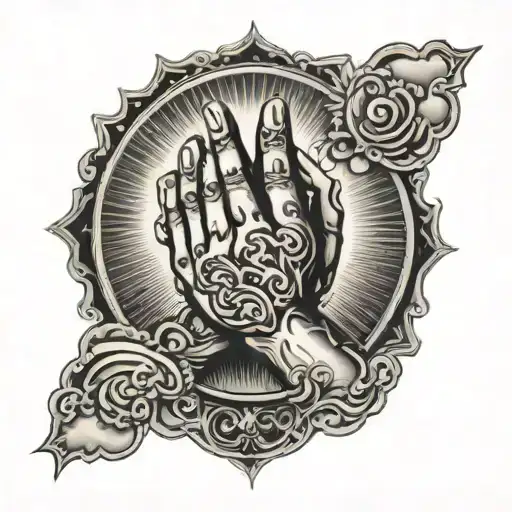 Praying Hands And Clouds Surrounding And Sun Shining